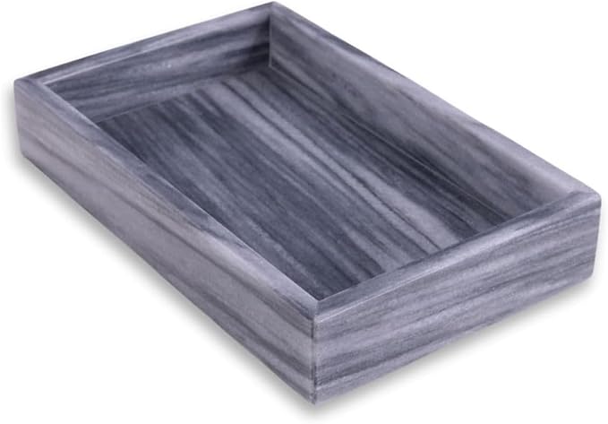 Bey-Berk Ezra Carrera Genuine Marble Guest Towel Tray (Grey), 9" x 5.75" Bathroom Counter Organizer, Sculpted Marble Luxury Accent
