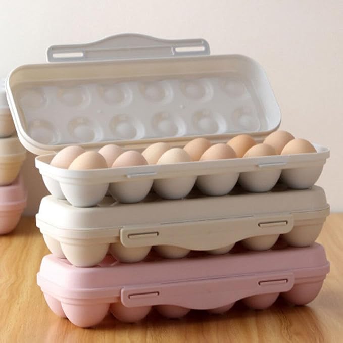 Egg Holder Refrigerator Egg Holder 12 Count Egg Storage Container Plastic Covered Egg Tray Dozen-section Carrier Bin with Lid for Fridge Kitchen Home Egg Organizer for Refrigerator