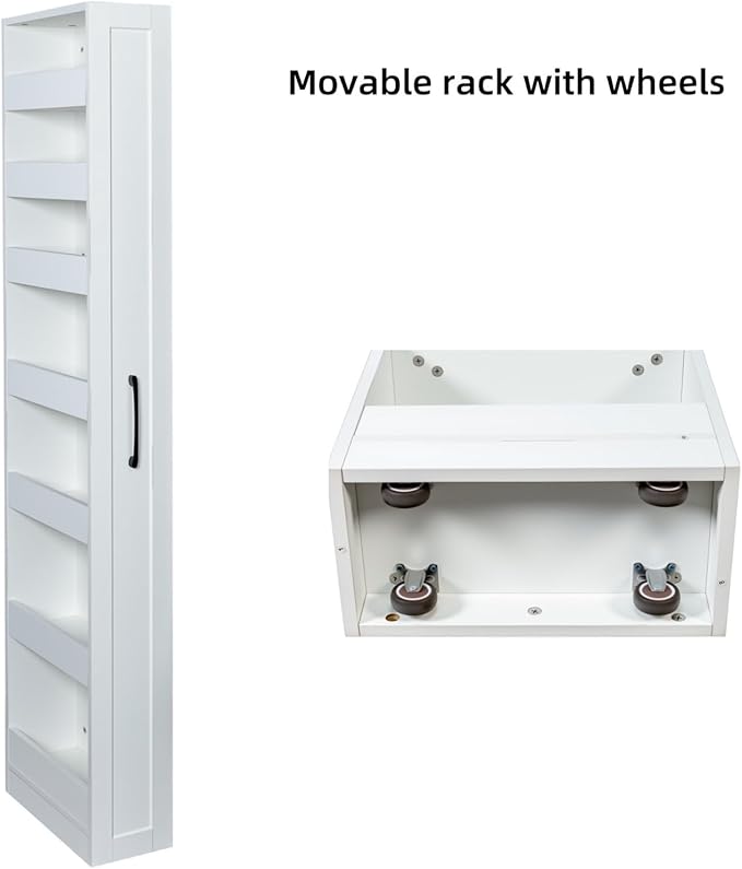 KEIKI 7 Tier Pull-Out Kitchen Pantry Storage Cabinet, Multi-Tier Single-Sided Open Shelf, Spice Rack Next to Fridge, Wood Hutch Food Pantries Cupboard for, Dining Room, Narrow Spaces