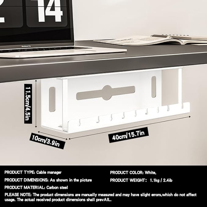 Under Desk Cable Management Tray Wires Organizer Power Strip Management No Drill Under Table Organizer for Cable Storage Holder for Office Home Desk/Table