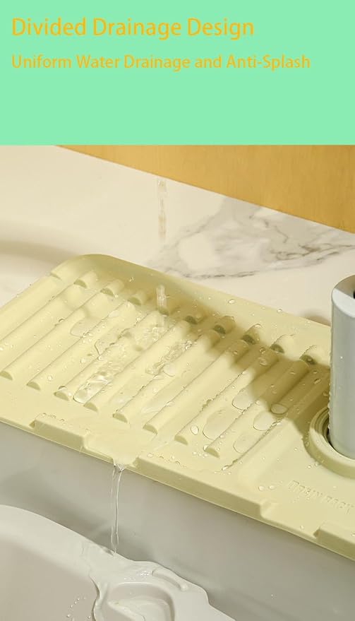 UUbik Sink Faucet Absorbing Mat,Kitchen Sink Splash Guard Longer Silicone Sink Faucet Mat,Silicone Sink Faucet Mat for Dish Soap Sponge Holder for Bathroom (White,17.5x5.5 Inch)