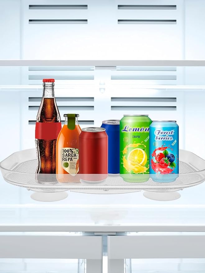 Lazy Susan Turntable Organizer for Refrigerator 360 Degree Rotating Storage Rack Clear Rectangular Turntable Storage Tray Rotating Spice Rack for Kitchen Cabinet Countertop Pantry