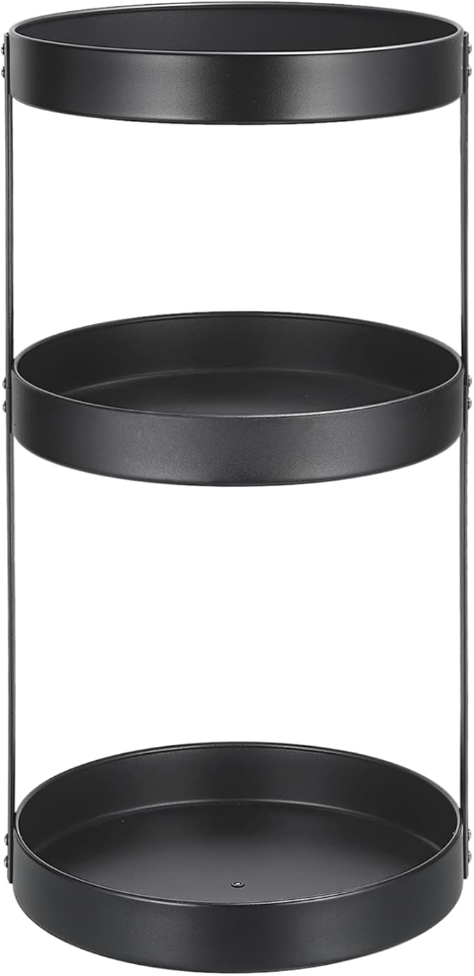 uxcell 3 Tier Lazy Susan Turntable, 12 Inch Metal Spice Rack Organizer for Kitchen Countertop Vertical Storage Rack Self Black