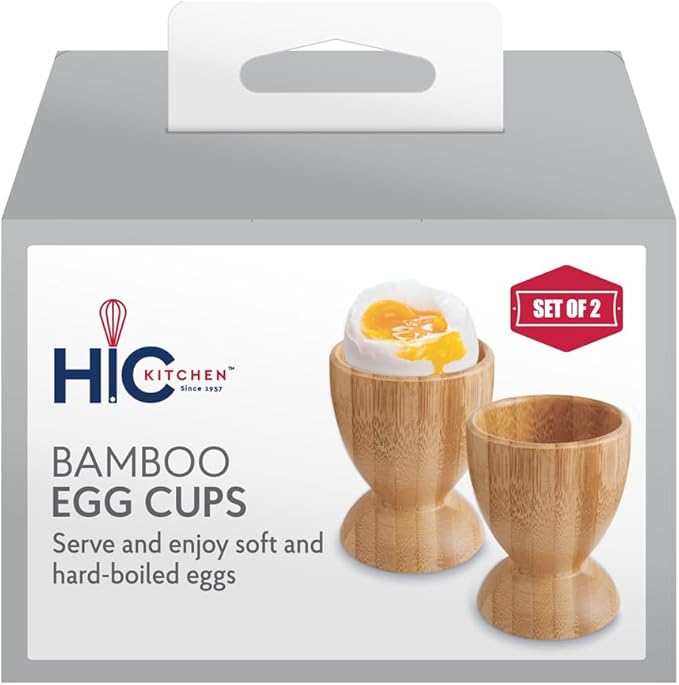 HIC Kitchen Egg Cup Holders, Natural Bamboo, for Soft Boiled and Hard Boiled Eggs, Set of 4