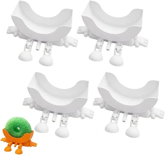 Fun Sponge Stand, 3D Printed Sink Draining Sponge Holder, Cute Sitting Kitchen Caddy Gadgets with Hanging Legs, Countertop Organizer for Sink Edge & Counter Decor, For Daily Cleaning(White*4)