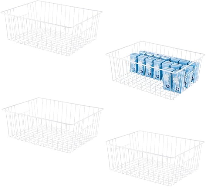 Y.Z.Bros 16" L x 12" W Wider Freezer Storage Organizer Baskets Container, Deep Metal Wire Chest Upright Refrigerator Divider with Built-in Handles for Cabinet, Pantry, Closet, Kitchen