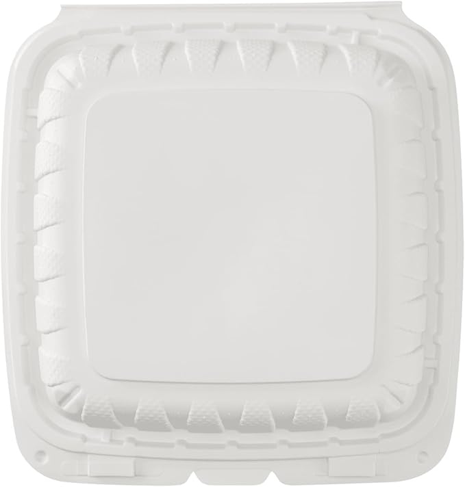 KARAT EARTH Clamshell Take Out Food Containers [8"x8" - 200 ct] To Go Containers | Microwavable, Freezer Safe, Soak-Resistant, Durable, Stackable | Vented for Hot/Cold Foods, White