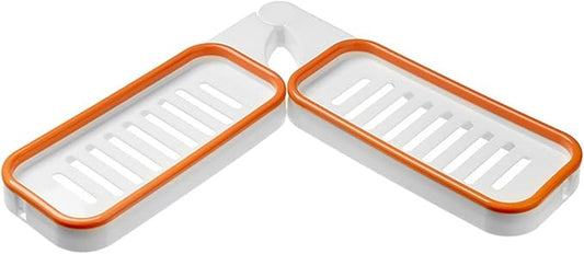 Hapivida Wall Mount Bathroom Corner Shelf Multifunctional Foldable Rotatable Storage Rack for Kitchen Organizer Plastic Material White (White Orange)