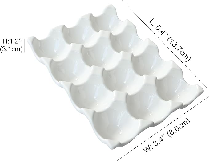 Ceramic Egg Holder, 12 Cups Egg Tray with Non-Slip Base, Porcelain Container for Storing a Dozen Eggs for Fridge and Countertop
