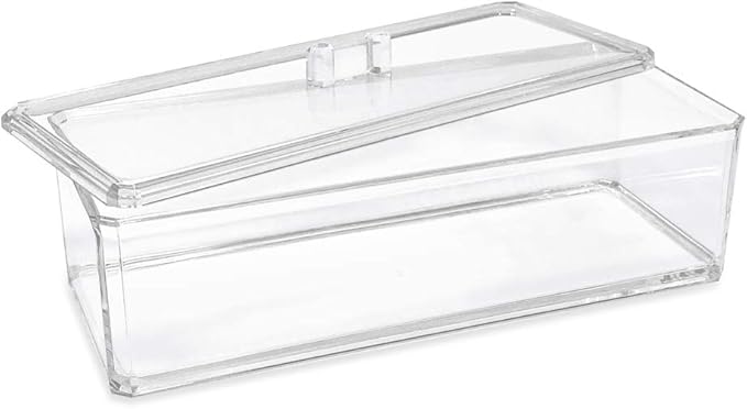 Isaac Jacobs Clear Acrylic Rectangular Stackable Storage Organizer with Lid, Drawer Tray, Multi-Functional Tray, Bathroom, Kitchen, Home, Office, Desk, Drawers