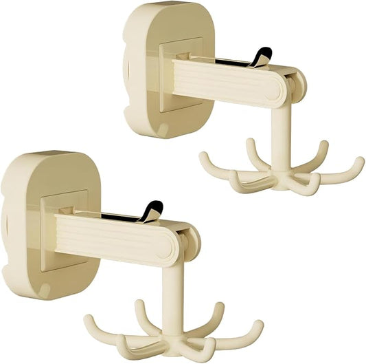 Hanging Utensil Holder Hooks Kitchen Utensil Hanger Wall Mount 360° Rotating Folding Hook Strong Suction Cup Hook Utensil Rack with 6 Hooks for Kitchen Bathroom Cabinet 2 Pack (Cream)