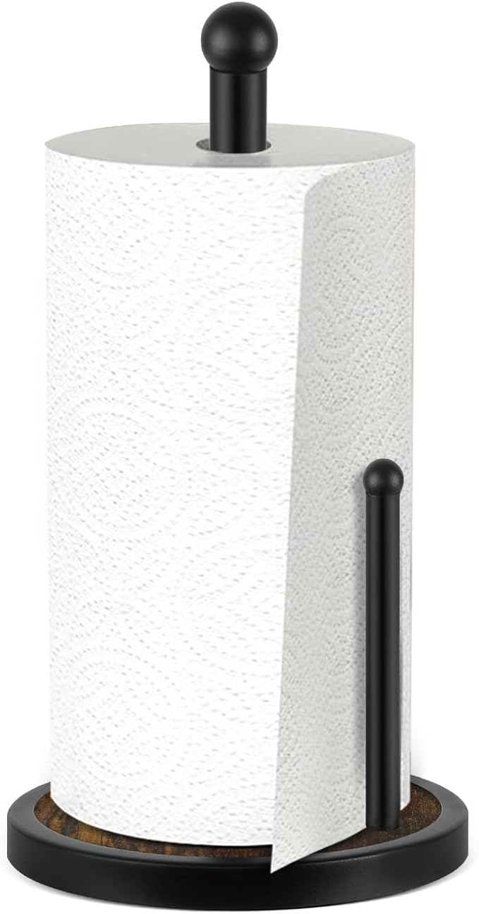 YINMIT Paper Towel Holder Countertop, Standing Paper Towel Roll Holder with Heavy Duty Wooden Base, Rustic Farmhouse Paper Towel Holders for Kitchen Counter, Fits Standard or Jumbo-Sized Rolls
