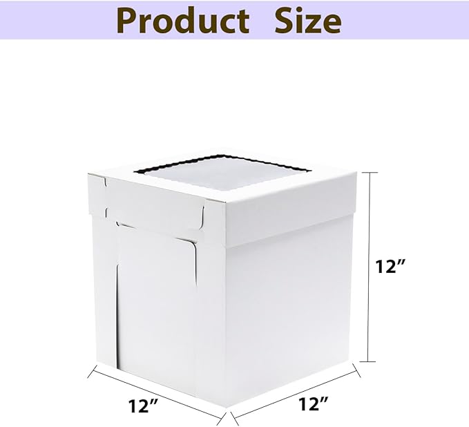JJO Tall Cake Boxes for Tier Cakes, 6 Pack 12x12x12 Inch,White Cake Boxes with Window,Sturdy Tall Cake Carrier, Disposable Cake Containers