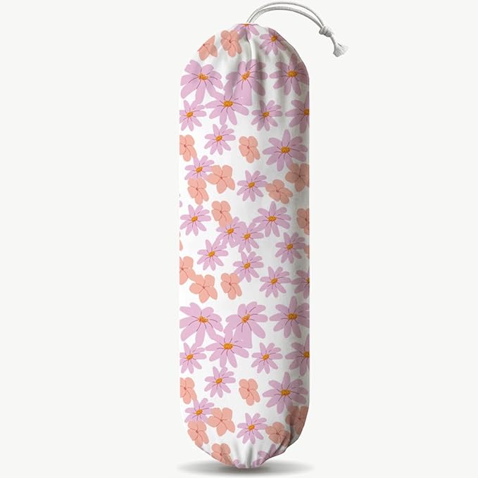 Pink Floral Grocery Bag Holder, Trash Grocery Bag Storage Dispenser, Shopping Trash Bags Organizer, Decorative Plastic Bags Holder for Wall Decor, Home Decor for Kitchen Pantry