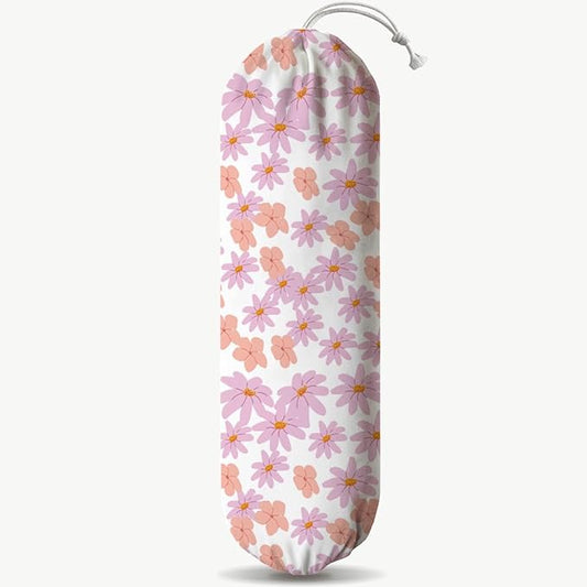 Pink Floral Grocery Bag Holder, Trash Grocery Bag Storage Dispenser, Shopping Trash Bags Organizer, Decorative Plastic Bags Holder for Wall Decor, Home Decor for Kitchen Pantry