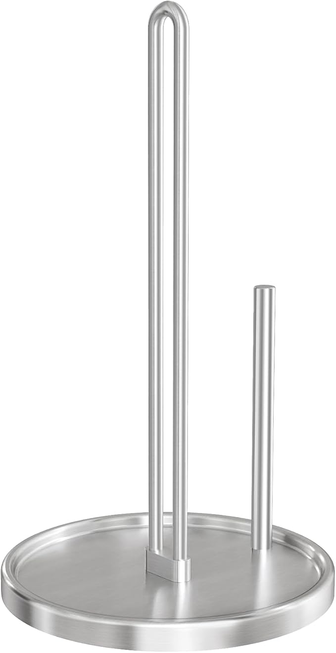 Paper Towel Holder Countertop, Freestanding Paper Towel Roll Holder with Weighted Base, Stainless Steel Standing Papertowel Holder for Kitchen, Silver