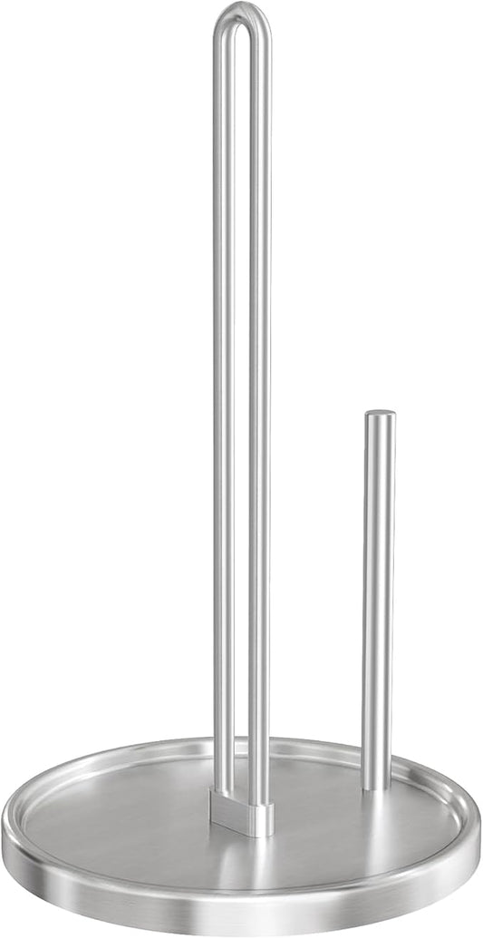 Paper Towel Holder Countertop, Freestanding Paper Towel Roll Holder with Weighted Base, Stainless Steel Standing Papertowel Holder for Kitchen, Silver
