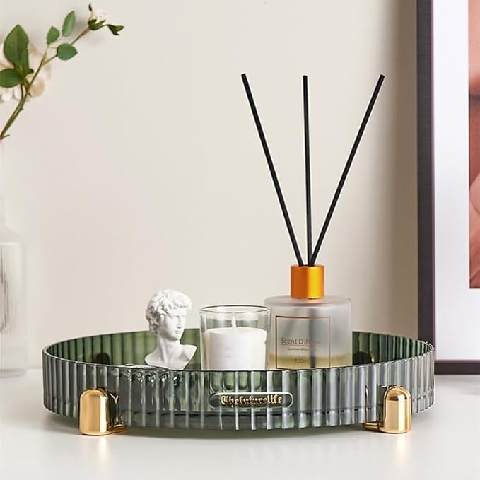 Makeup Perfume Organizer, 360° Rotating Skincare Organizer, Vanity Tray, Spinning Cosmetics Organizer for Dresser, Vanity, Bathroom Countertop, Dark Green