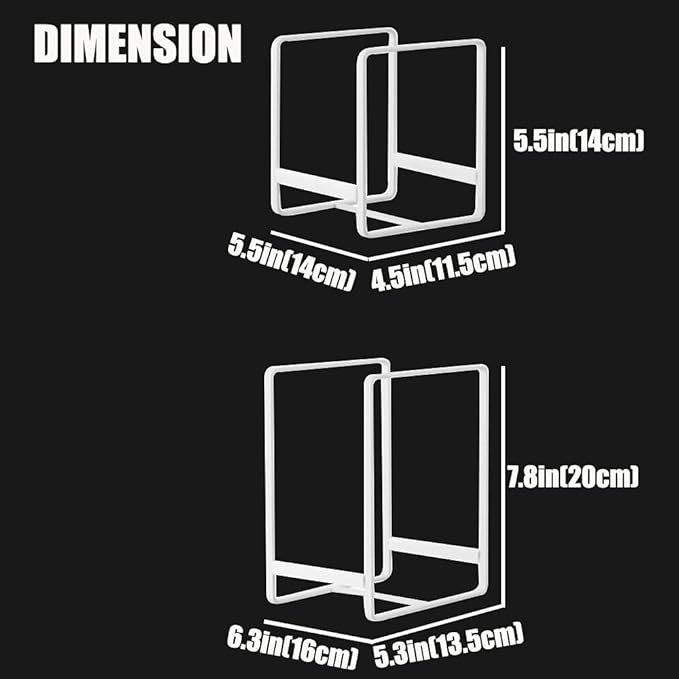 4PCS Plate Holders Organizer, Metal Dish Storage Dying Display Rack for Cabinet, Counter and Cupboard - White， 2 Small and 2 Large