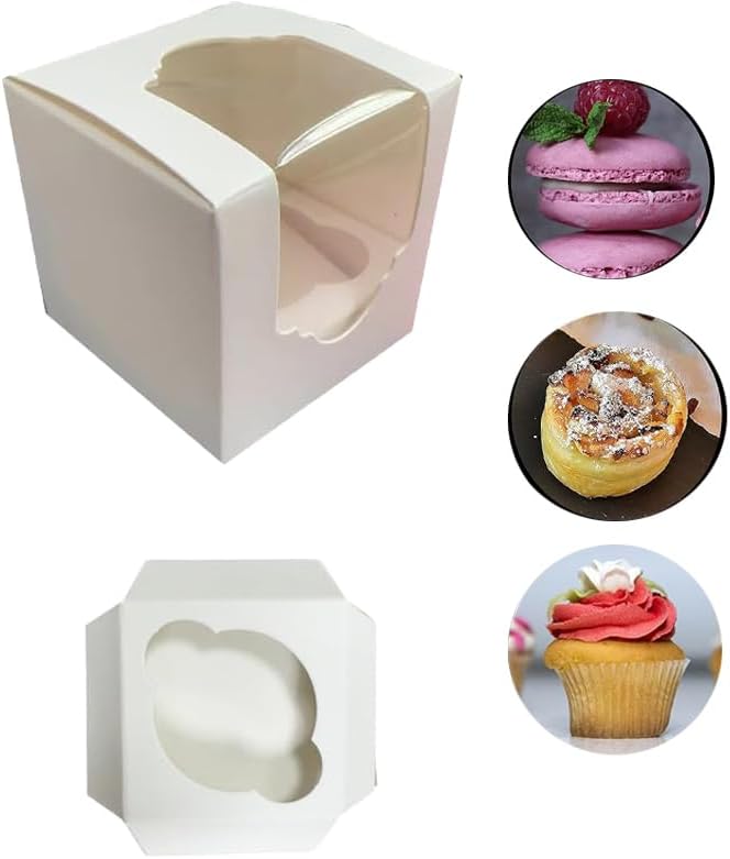 JIYIXhylera 50PCS 2.5 × 2.5 × 2.5 inch mini Cake Boxes with Window Bakery Boxes Pastry Boxes for Cake, Pastries Chocolates Cupcakes (White)
