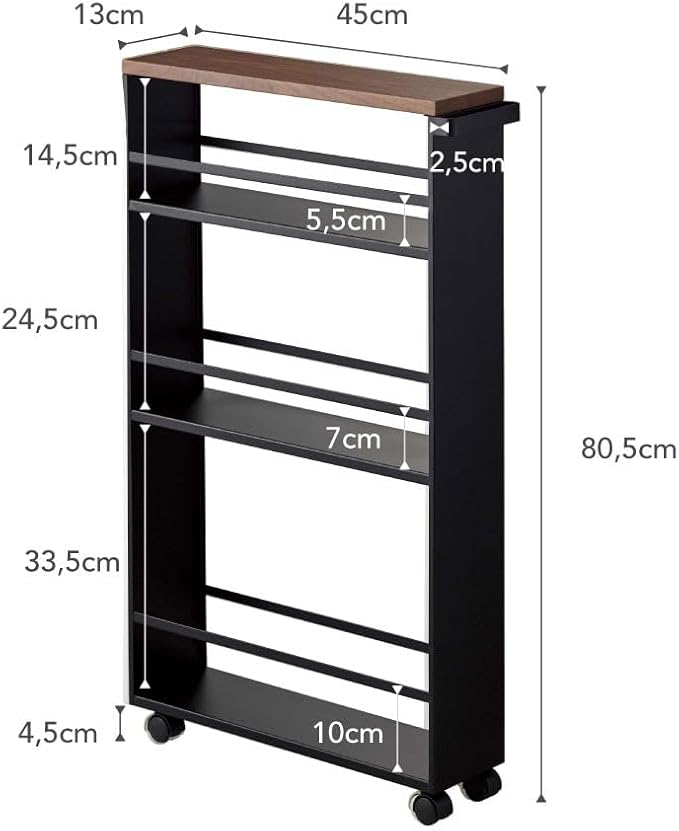 YAMAZAKI home Tower Rolling Slim Storage Cart With Handle Black