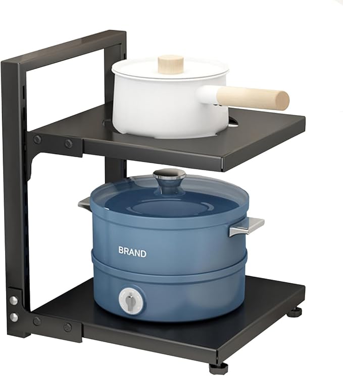 Pots and Pans Organizer for Cabinet Black Adjustable 2 Tier Pot Organizer Rack Under Sink or Floating Shelf Heavy Duty Kitchen Storage Organizers Pot Lid Organizer
