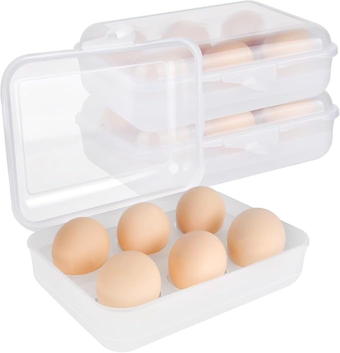 Boocalny 2 Pack 6 Grid Egg Holder, Plastic Egg Container for Fridge, Shockproof Leak-proof Egg Carrier, Portable Egg Tray Egg Storage Box for Camping Picnic Hiking Travel Outdoor (Clear White)