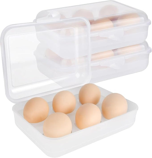 Boocalny 2 Pack 6 Grid Egg Holder, Plastic Egg Container for Fridge, Shockproof Leak-proof Egg Carrier, Portable Egg Tray Egg Storage Box for Camping Picnic Hiking Travel Outdoor (Clear White)