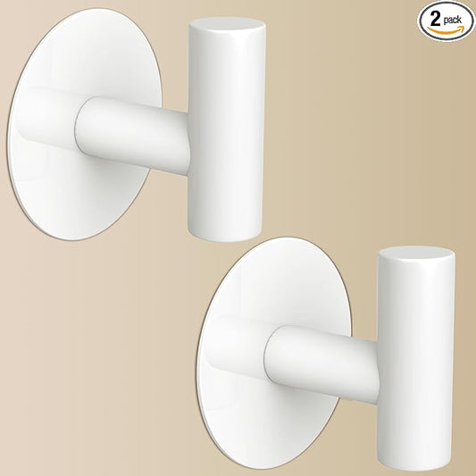 VINHOLD Heavy Duty White Towel Hooks, Stainless Steel Adhesive Coat Hooks for Bags, Towels, Robes, Hats, Aprons – No Drill Bathroom, Kitchen, Hotel Wall Hooks (2 Pack)