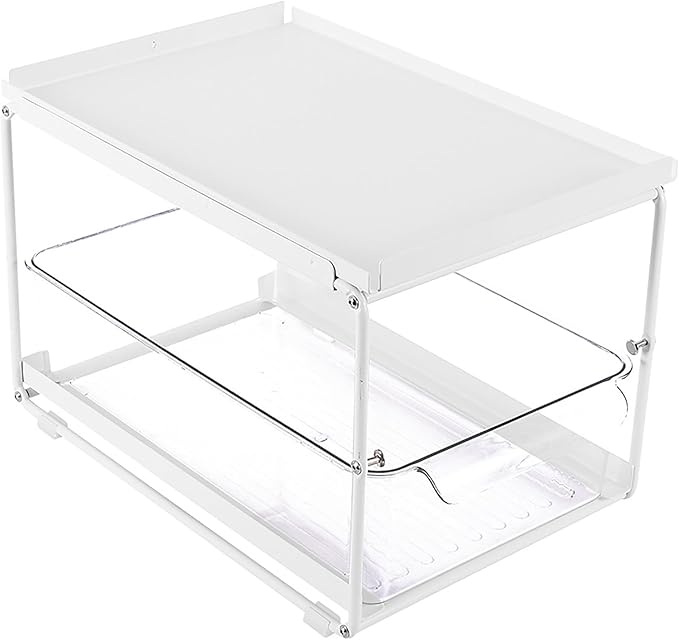 Kitchen Cabinet Organizer, Layered Rack Under Sink Organizer, Carbon Steel Multifunctional Storage Rack with Expandable Design for Condiments Utensils, Space Saving Ki