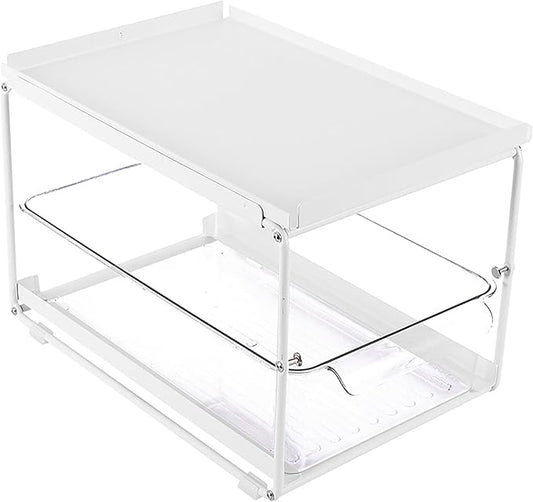 Kitchen Cabinet Organizer, Layered Rack Under Sink Organizer, Carbon Steel Multifunctional Storage Rack with Expandable Design for Condiments Utensils, Space Saving Ki