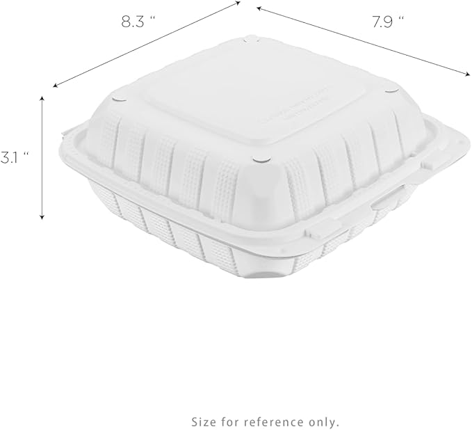 KARAT EARTH Clamshell Take Out Food Containers [8"x8" - 200 ct] To Go Containers | Microwavable, Freezer Safe, Soak-Resistant, Durable, Stackable | Vented for Hot/Cold Foods, White