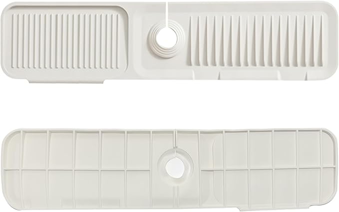 MOODKEY Kitchen Sink Splash Guard Silicone Drip Catcher Tray Sink Protector - Sponge Holder Fits Faucet Tube within 2.5" (Off-white, 24'')