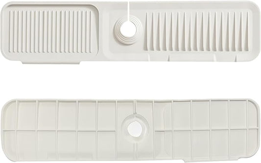 MOODKEY Kitchen Sink Splash Guard Silicone Drip Catcher Tray Sink Protector - Sponge Holder Fits Faucet Tube within 2.5" (Off-white, 24'')