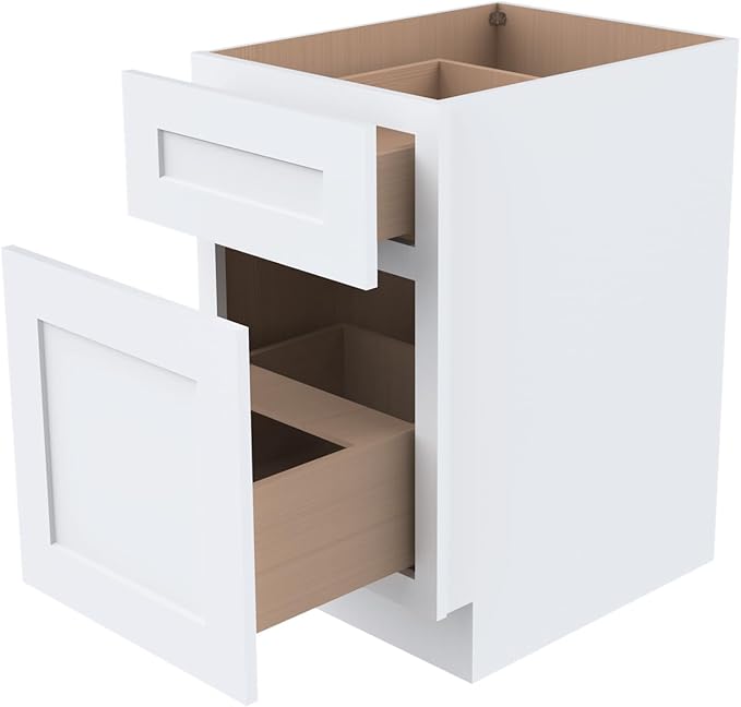 2-in-1 Pull-Out Trash Can Cabinet Solid Wood Frame Freestanding Dual Bin Storage & Organizer Drawer Soft-Close,Shaker & Newtown Style for Kitchen (SK-White, 18" W x 24" D x 34.5" H)
