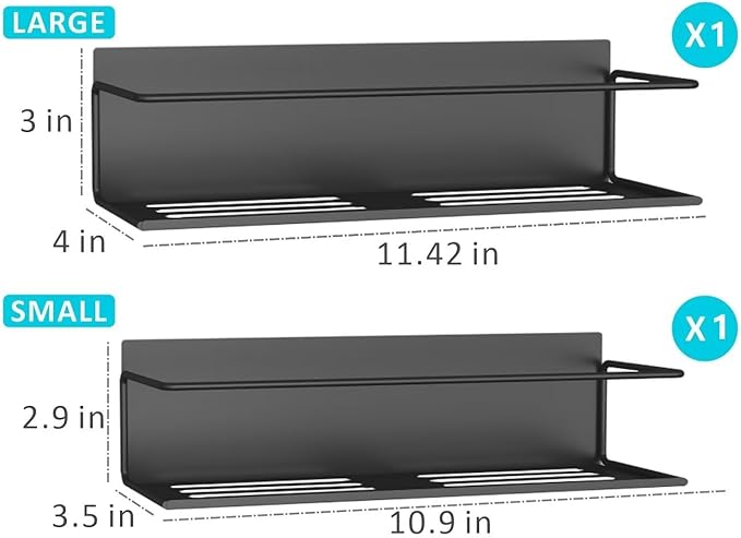 Roysili Magnetic Spice Rack For Refrigerator, Space Saving Magnetic Shelf For Fridge Black 2 Pack