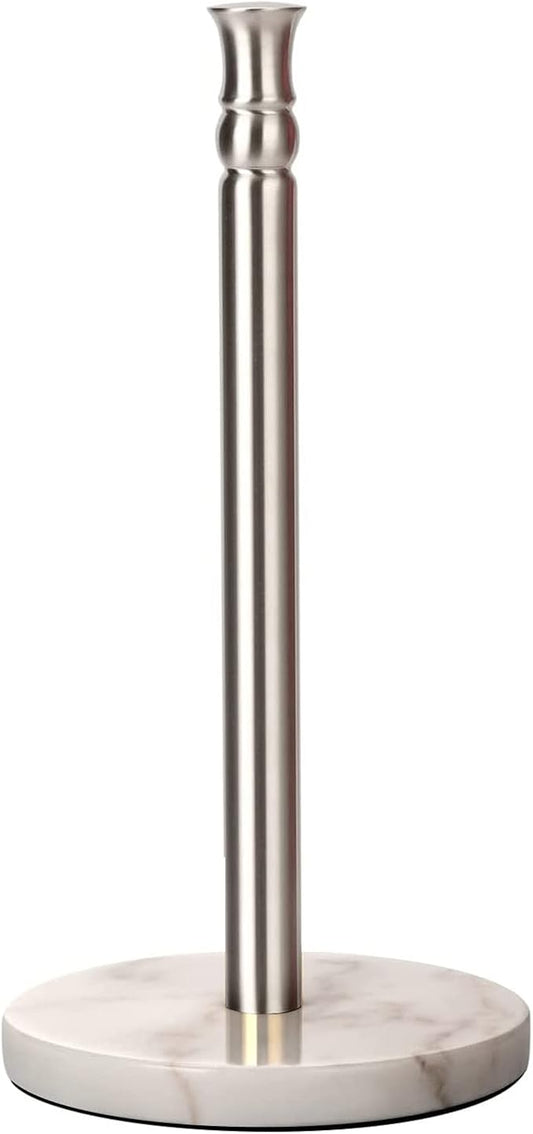 Paper Towel Holder Stand, One-Handed Ripping Paper Towel Roll Holder Countertop, Heavy Marble Base, NOT Tip Over - (Marble, Brushed Nickel)