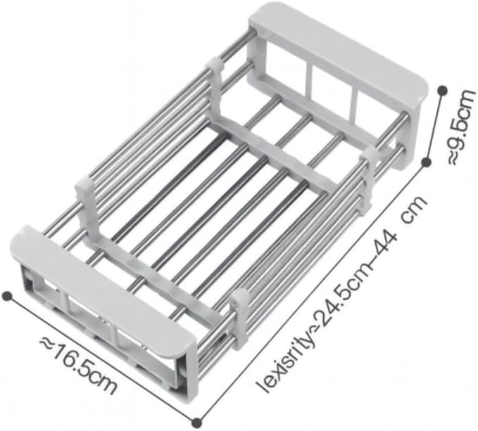 Extendable Stainless Steel Kitchen Sink Drain Basket, Retractable Dish Drying Rack, Over The Sink Drainer, Space-Saving Stainless Drain Rack, Extended/Adjustable for Dishes, Fruits, Vegetables, Large