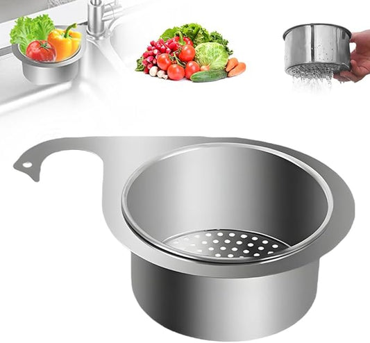 Drain Basket for Kitchen Sink, Stainless Steel Swan Sink Strainer Basket, Multifunction Hanging Sink Strainer Colander Drain Basket Quick Drain Kitchen Tools for Hanging Filter Basket Food Waste (1)