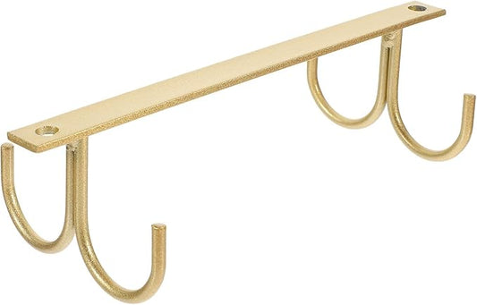 DOITOOL Under Cabinet Mug Hooks Rack, 4-Hook Iron Hanging Holder for Kitchenware, Space-Saving Organizer Cabinet Hanger for Coffee Cups and Utensils, Gold Finish