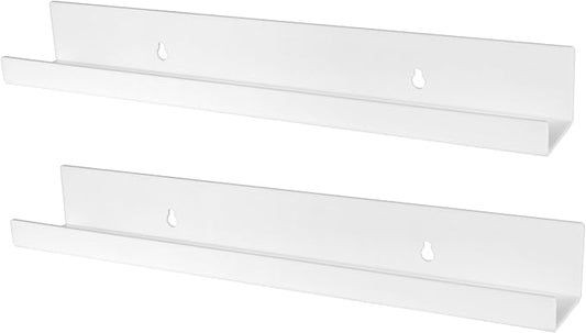 evron Acrylic Floating Shelves – 2-Pack White Wall Shelf for Bathroom, Bedroom, or Kitchen – Easy Installation with Adhesive (No-Drill) or Screws (Drill Required) – 13.8" Modern Rack (White 2 Pack)