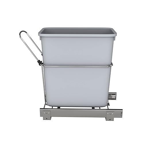 Rev-A-Shelf 20 Quart Pullout Kitchen Cabinet Metal Wire Sliding Universal Trash Can with Rear Basket for Waste Disposal and Organization RUKD-1420RB-1