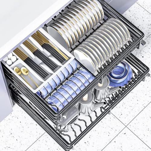 Stainless Steel Pull-Out Kitchen Cabinet Drawers, Slide-Out Organizer with Drain Pan & Damping Guide, Easy Assembly Kitchen Storage Solution