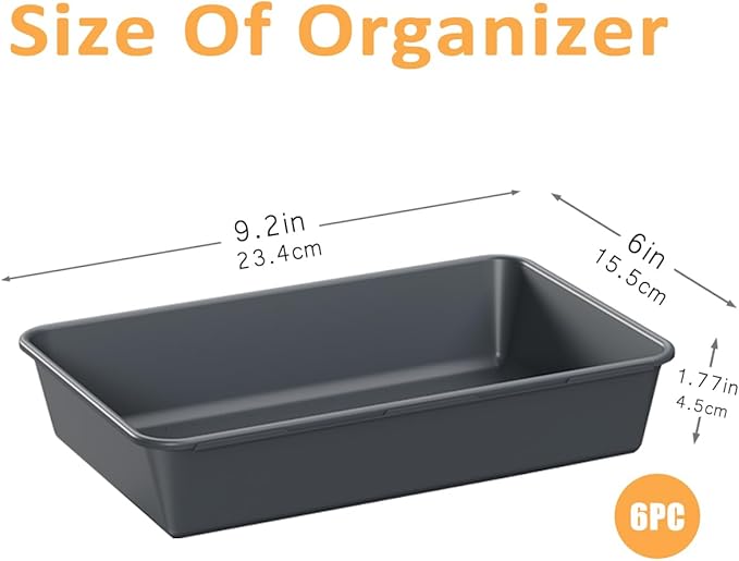 6 PCS Large Plastic Drawer Organizer, 9"×6" Desk Drawer Organizer and Storage Trays, Versatile Plastic Storage Bins for Makeup Vanity, Jewelries, Kitchen Utensils, Bathroom and Office
