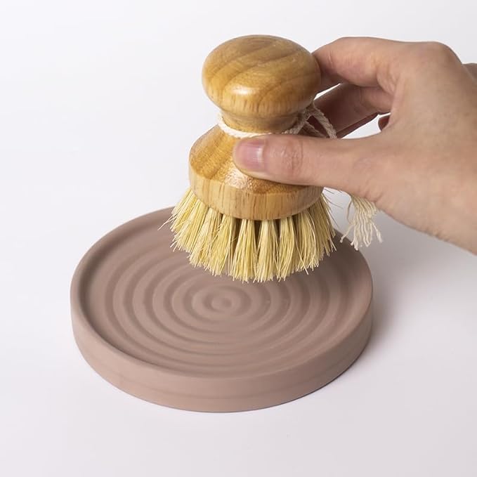 Selegna Diatomite Soap Holder, Circular Design with Ripple Pattern, Absorbent Bath Soap Dish (Brown)
