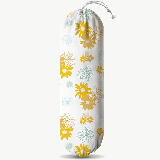 Yellow Flower Plastic Bags Holder, Bag Dispenser for Shopping Traveling Trash Bags, Grocery Bag Organizer, Kitchen Housewarming Gifts for Women Family Friends Grandma Mom