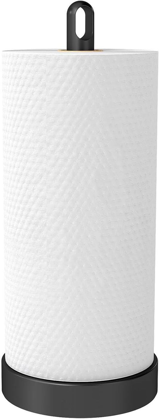 Black Paper Towel Holder Countertop, Freestanding Paper Towel Holders with Weighted Base, Stand Up Papertowel Holder for Kitchen Counter Top