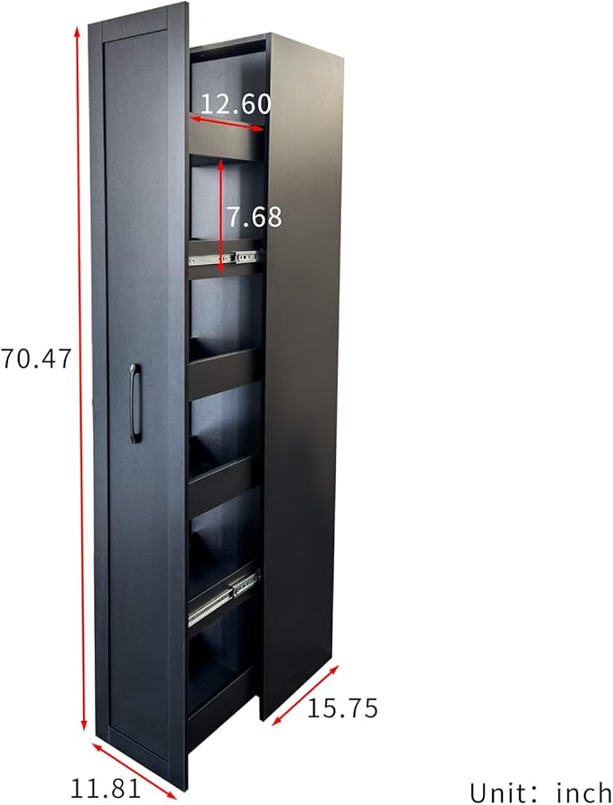 6 Tier Slim Rolling Storage Cart - Kitchen & Pantry Organizer, Narrow Storage Cabinet with Handle & Wheels, Spice Pull-Out Rack Next to Fridge Storage Shelf (Black Storage Cart)