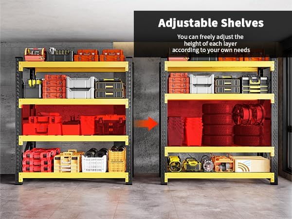 3000LBS Garage Shelving 59" W Garage Shelving Heavy Duty 4-Tier Metal Storage Shelves Adjustable Shelf Unit Grid Storage Rack for Basement Supermarket Warehouse 59" W x 24" D x 78" H Yellow