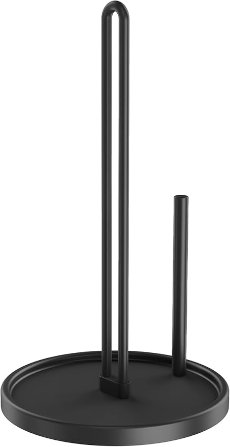 Paper Towel Holder Countertop, Freestanding Paper Towel Roll Holder with Weighted Base, Stainless Steel Standing Papertowel Holder for Kitchen, Matte Black